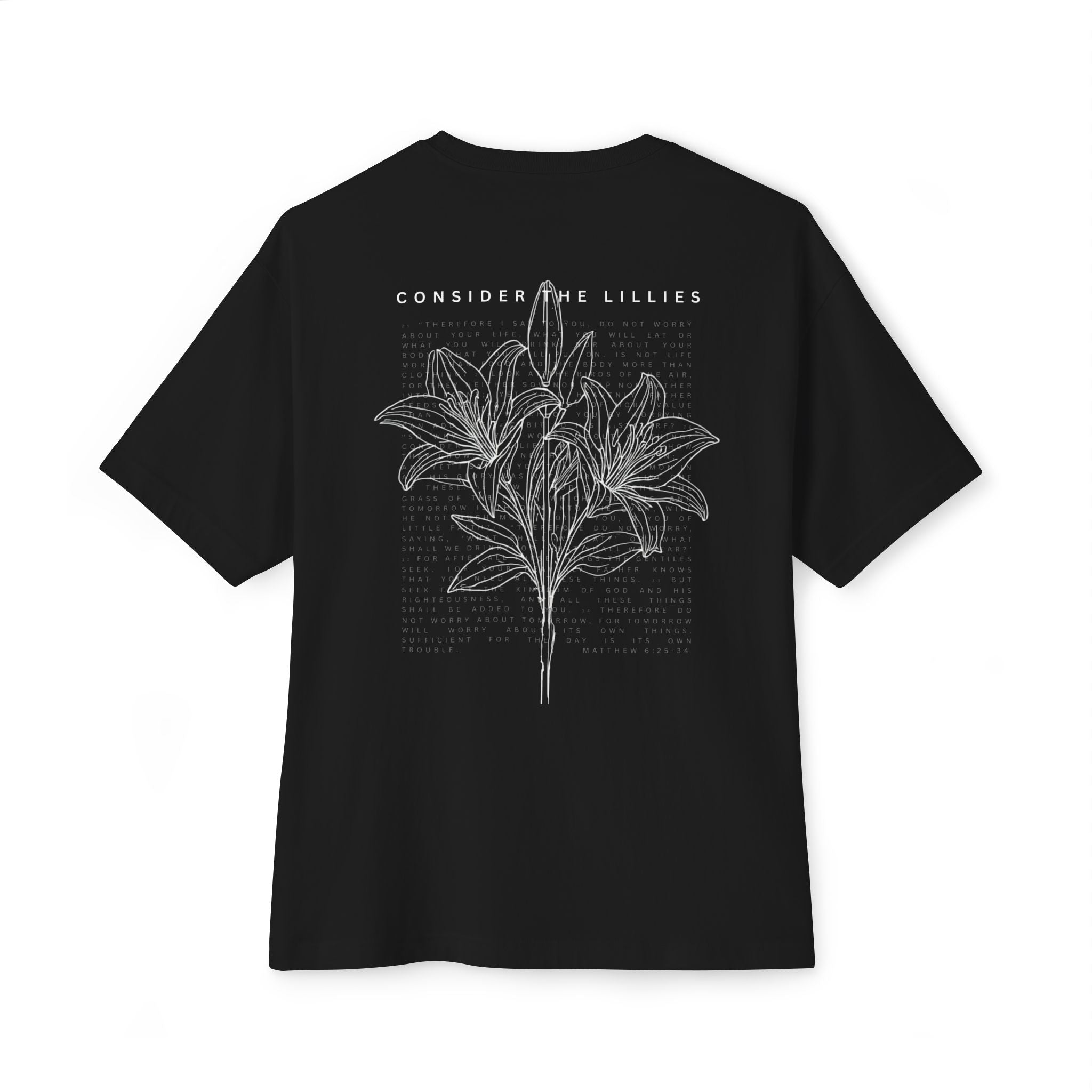 Consider the Lilies Floral Tee — Oversized Boxy Black T-Shirt