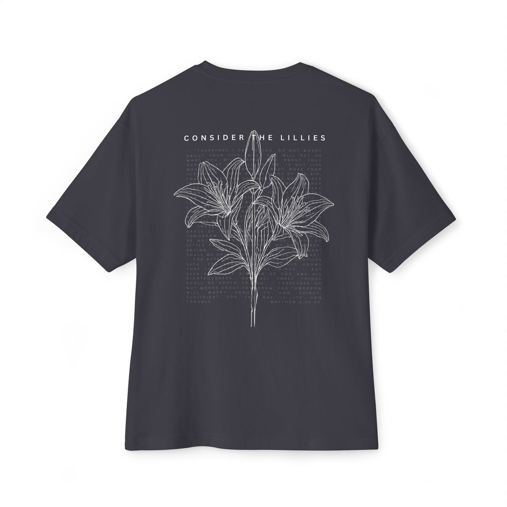 Consider the Lilies Floral Tee — Oversized Boxy Black T-Shirt