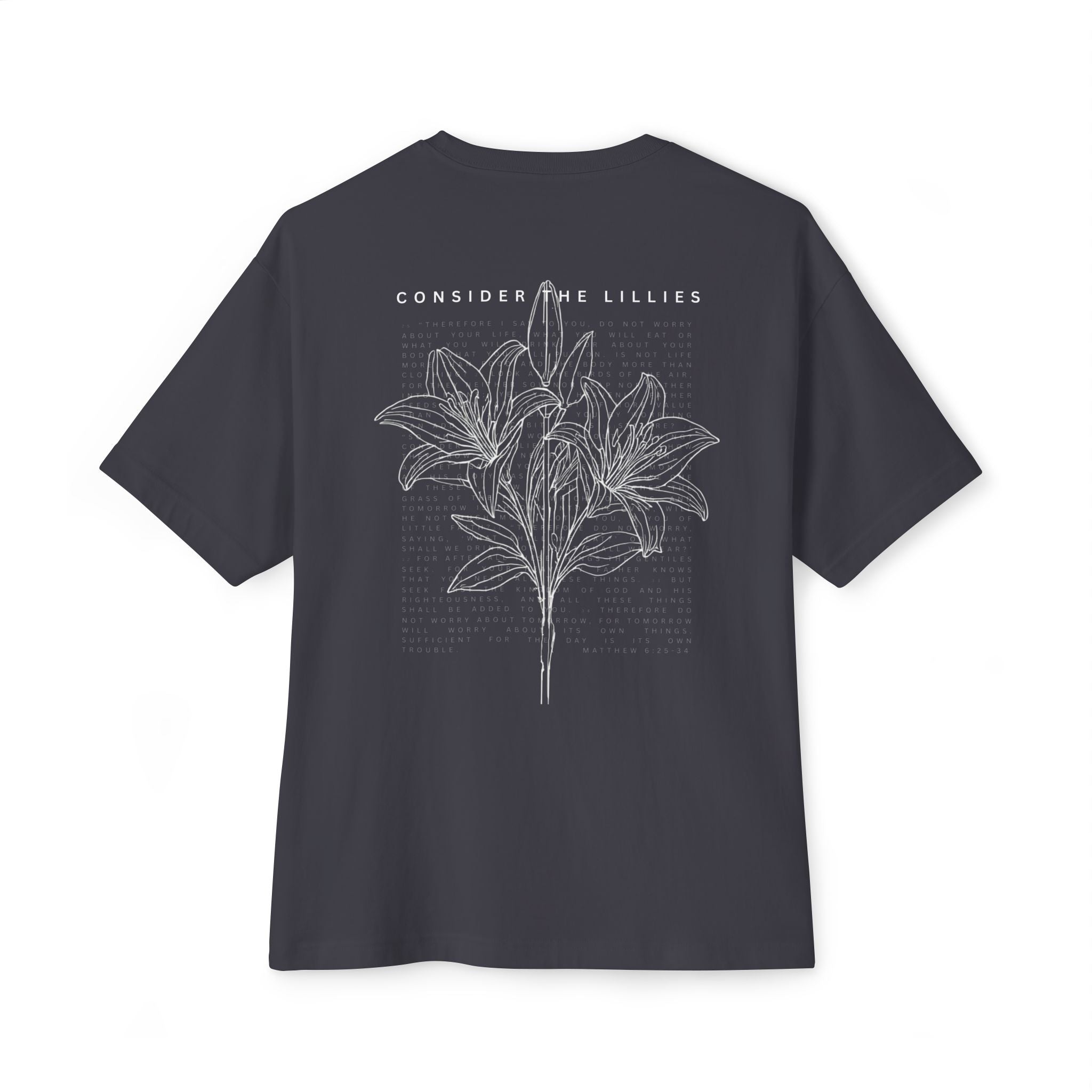 Consider the Lilies Floral Tee — Oversized Boxy Black T-Shirt