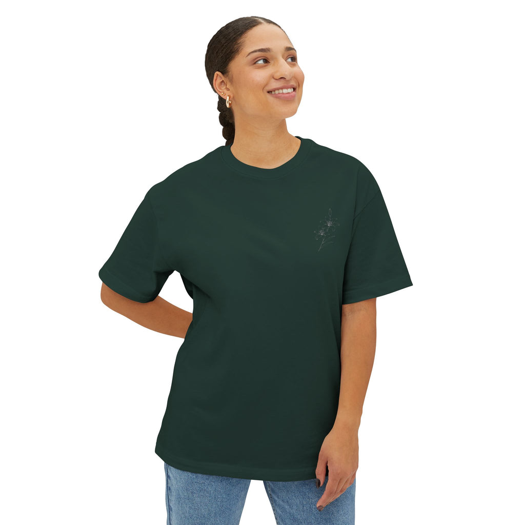 Consider the Lilies Floral Tee — Oversized Boxy Black T-Shirt