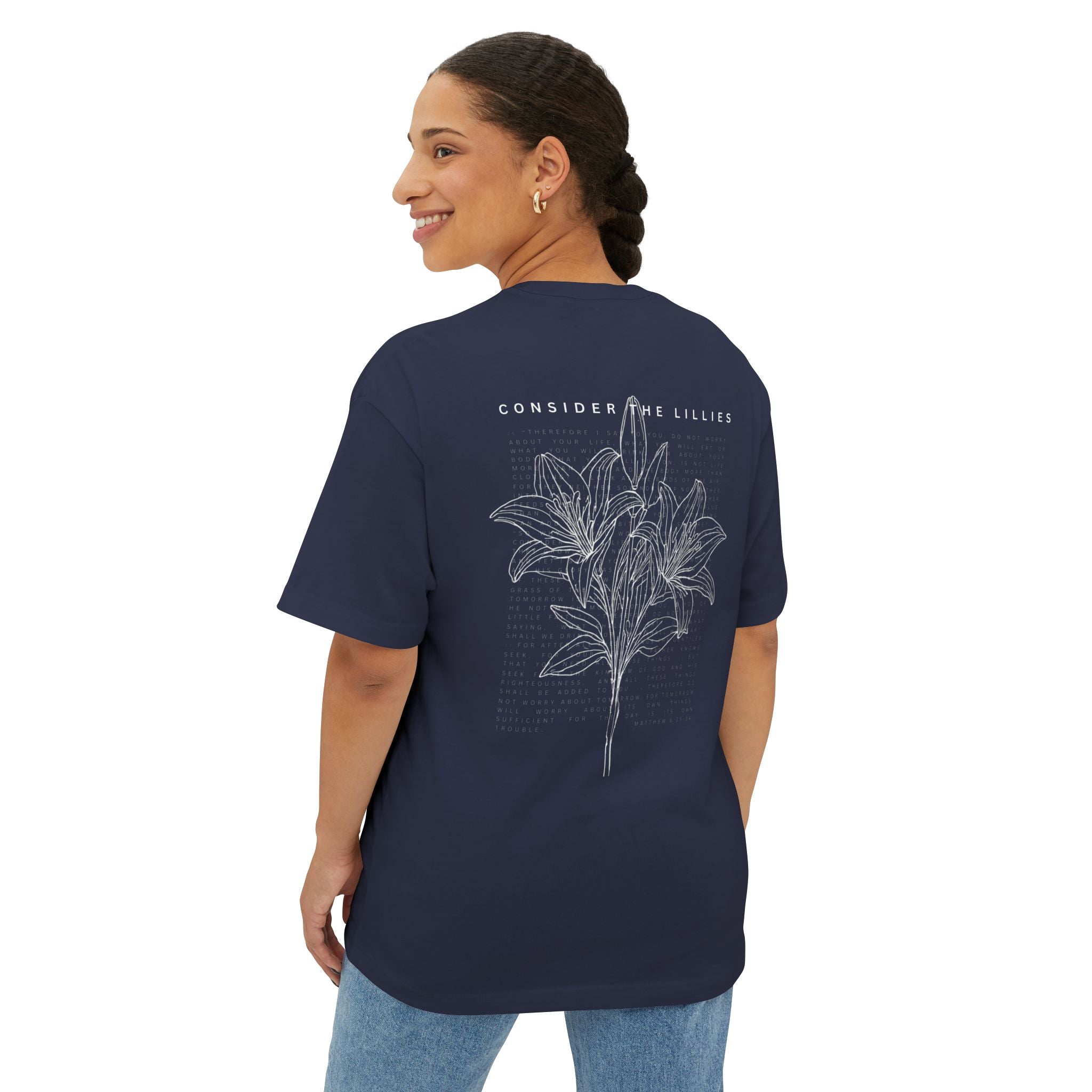 Consider the Lilies Floral Tee — Oversized Boxy Black T-Shirt
