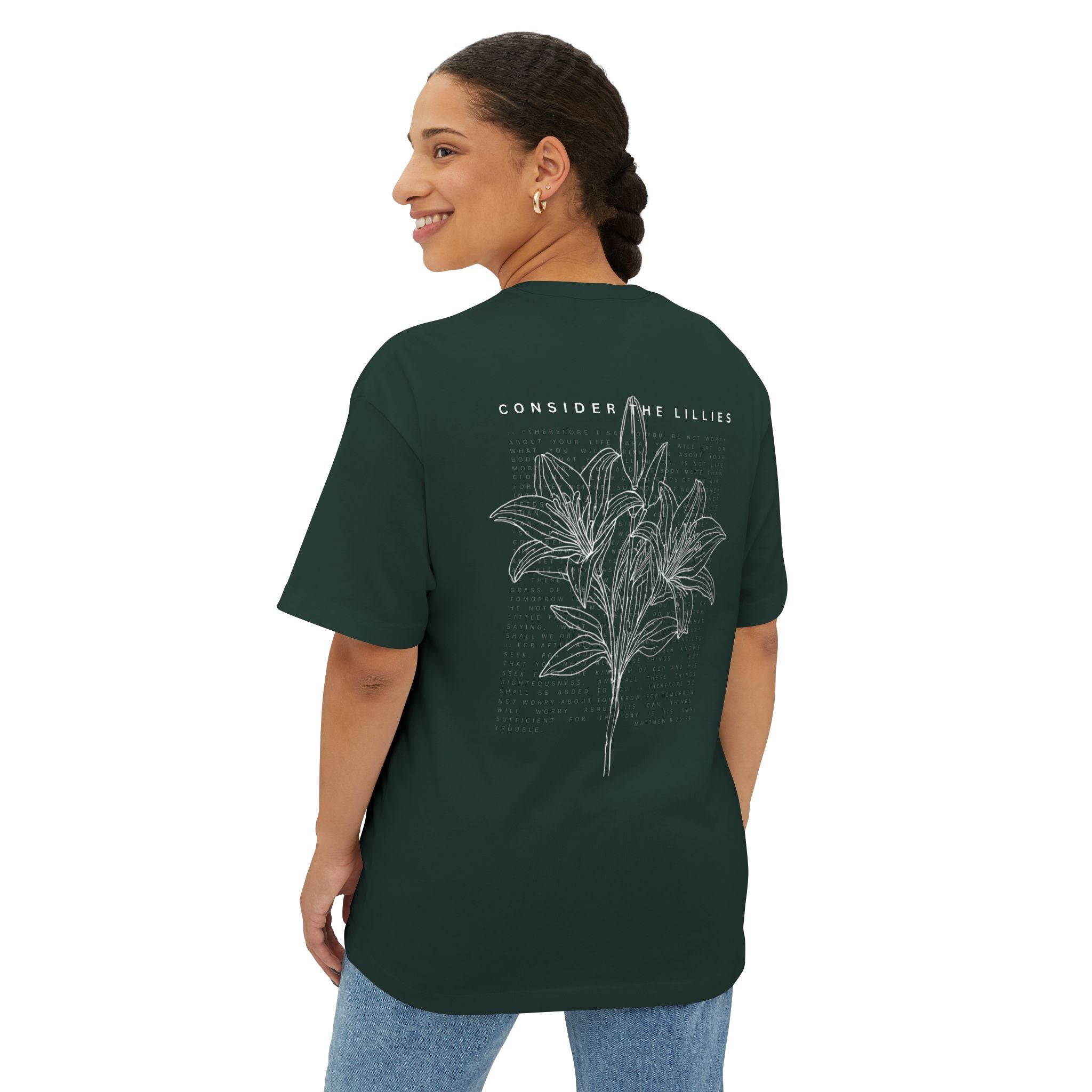 Consider the Lilies Floral Tee — Oversized Boxy Black T-Shirt