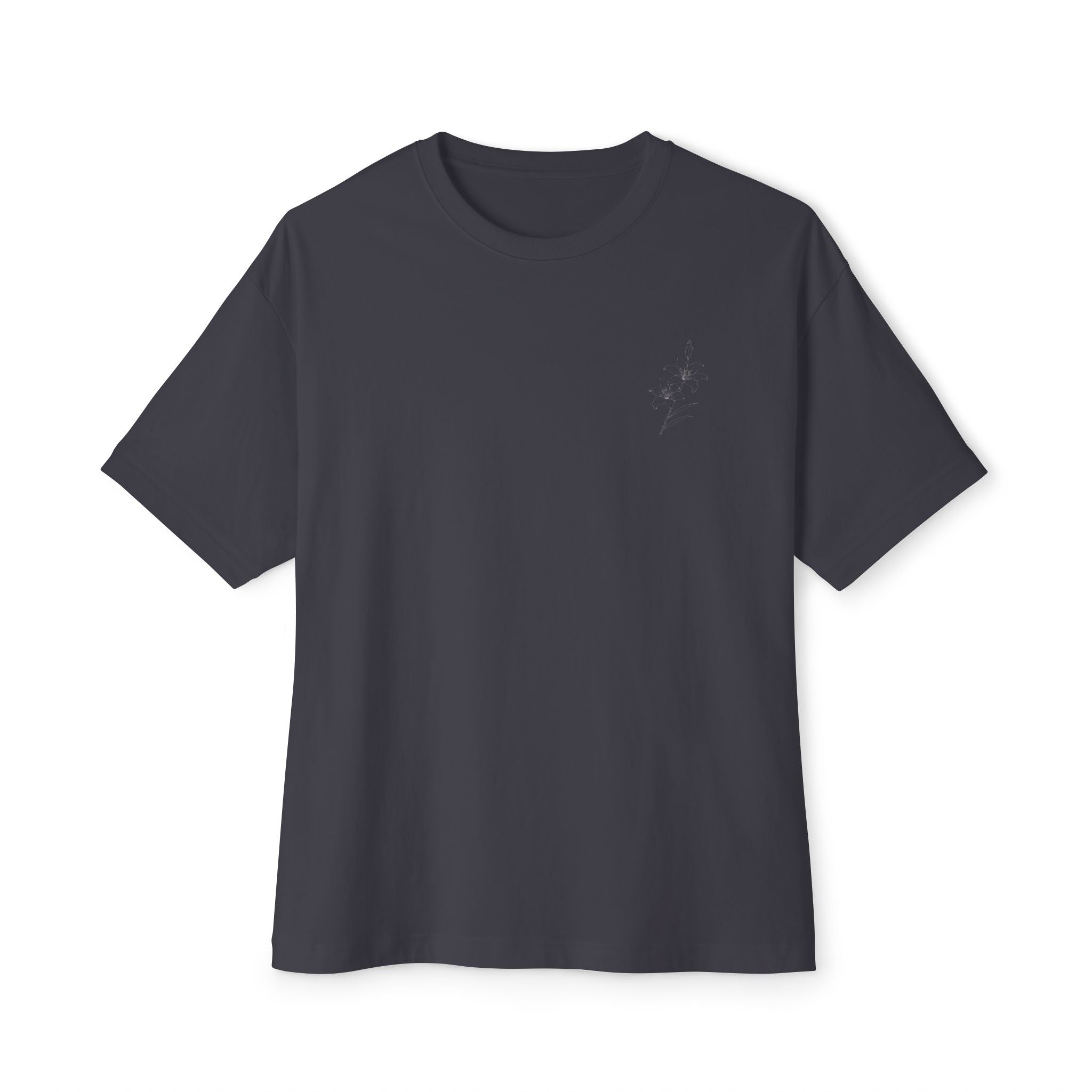 Consider the Lilies Floral Tee — Oversized Boxy Black T-Shirt
