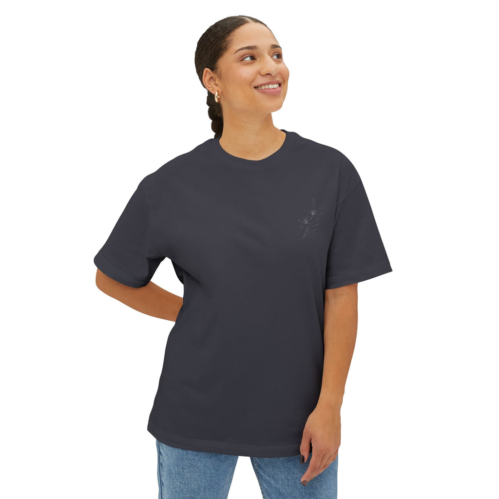 Consider the Lilies Floral Tee — Oversized Boxy Black T-Shirt
